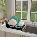Homiu Single Dish Drainer Rack with 360° Swivel Drainage Spout – Black