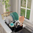 Homiu Single Dish Drainer Rack with 360° Swivel Drainage Spout – Black
