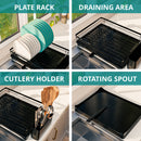 Homiu Single Dish Drainer Rack with 360° Swivel Drainage Spout – Black