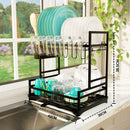 Homiu 2-Tier Dish Drying Rack with 360° Swivel Drainage Spout – Rust-Proof Metal