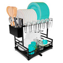 Homiu 2-Tier Dish Drying Rack with 360° Swivel Drainage Spout – Rust-Proof Metal