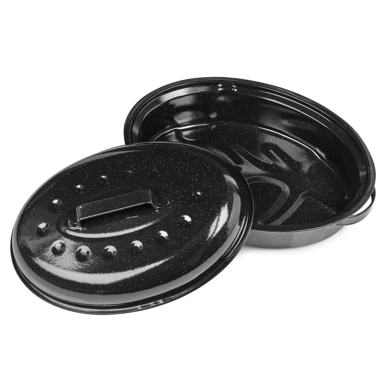 Homiu Self-Basting Baking and Roasting Dish with Lid Enamel Coated Carbon Steel 36cm or 33cm ,Black