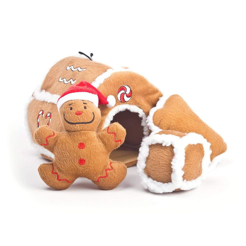 Outward Hound Kyjen Gingerbread House Squeaking Puzzle Plush Dog Toy Holiday and Christmas Dog Toys, Large