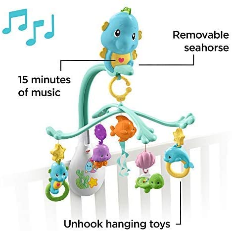 Fisher Price 3-in-1 Soothe and Play Seahorse Mobile, Baby Cot Mobile with Music and Sounds