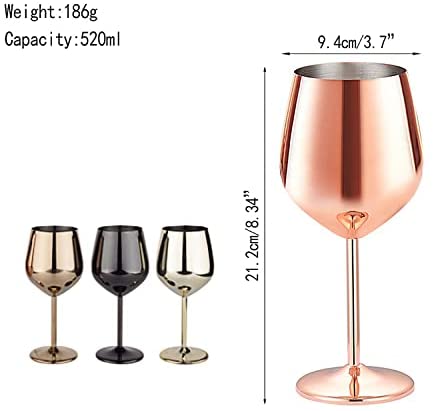 Homiu Stainless Steel Wine Glass 520 ML Pack of 2 Rose Gold Silver Gold Glasses Gift Set Shatterproof Goblet