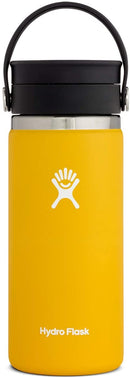 Hydro Flask Travel Coffee Flask 473 ml (16 oz), Stainless Steel & Vacuum Insulated, Wide Mouth with Leak Proof Flex Sip Lid. Sunflower