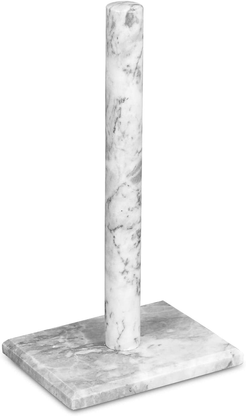 Homiu Paper Towel Holder Marble Black or White Kitchen Roll Stand Freestanding (White)