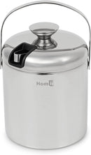 Homiu Ice Bucket with Lid and Tongs Stainless Steel Double Wall 1.5 Litre Container Cube Thick Pail with Tweezers