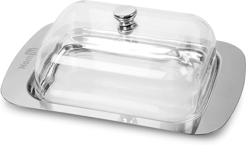 Homiu Stainless Steel Butter Dish with Lid Plastic Keeps Butter Fresh Lid Dish