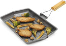Homiu Griddle Pan Plate Carbon Steel Non-Stick Ridge Surfaces with Folding Handle for Stoves and Grills Large