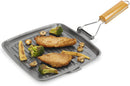 Homiu Griddle Pan Plate Carbon Steel Non-Stick Ridge Surfaces with Folding Handle for Stoves and Grills Square