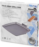 Homiu Griddle Pan Plate Carbon Steel Non-Stick Ridge Surfaces with Folding Handle for Stoves and Grills Square
