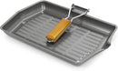 Homiu Griddle Pan Plate Carbon Steel Non-Stick Ridge Surfaces with Folding Handle for Stoves and Grills Large