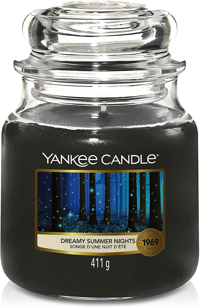 Yankee Candle Scented Candle Dreamy Summer Nights Medium Jar Candle Home Black