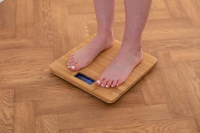 Homiu Bathroom Scale Natural Bamboo Digital Display Easy to View Accurate Body Weight Stone/kg/lbs Scales Slim Design