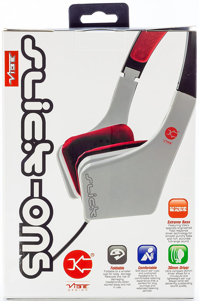 Vibe Slick Foldable Extreme Bass On-Ear Headphones - Black/White/Red
