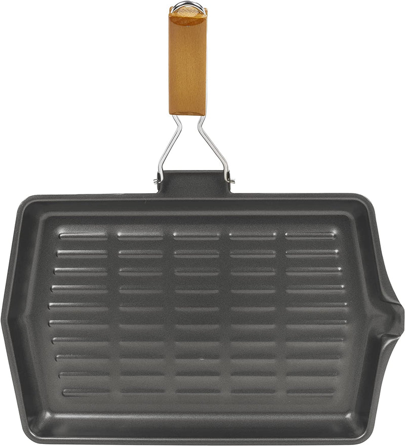 Homiu Griddle Pan Plate Carbon Steel Non-Stick Ridge Surfaces with Folding Handle for Stoves and Grills Large