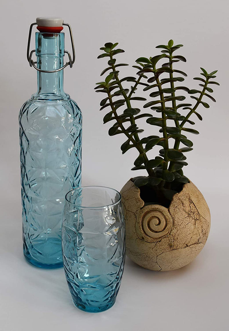 Bormioli Rocco 320269-MQD Oriental Glass Bottle, 1 L, Blue