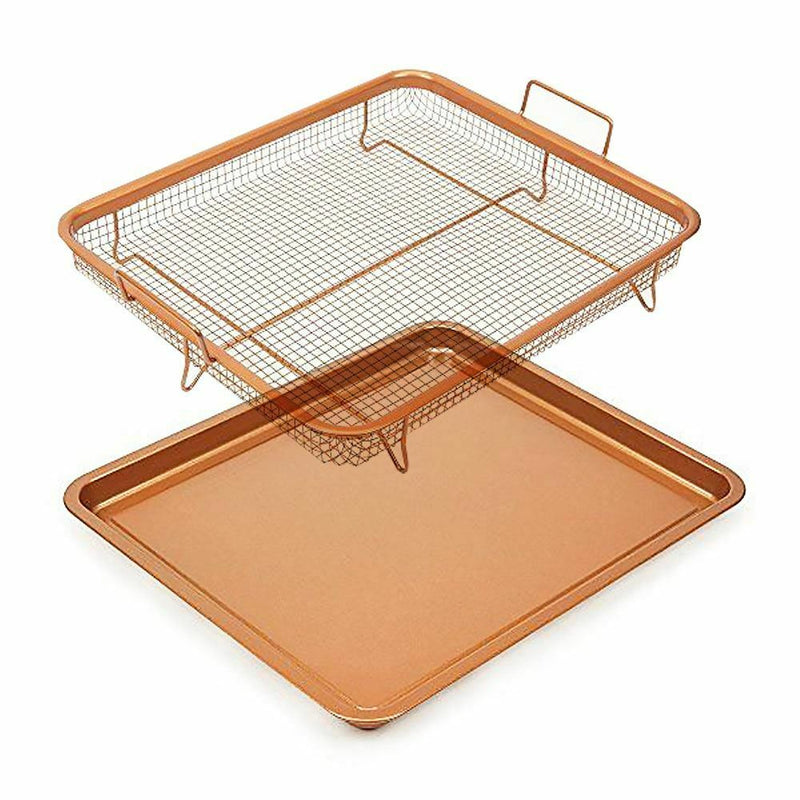 Homiu Rectangle Crisper And Tray Set Non Stick Copper Effect Food Air Fry Chips