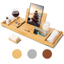 Homiu Bamboo Bath Caddy – Expandable Bathtub Tray with Book & Wine Holder