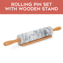 Homiu Marble Rolling Pin with Wooden Stand and Handles