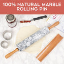 Homiu Marble Rolling Pin with Wooden Stand and Handles