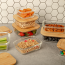 Homiu 3-Piece Square Glass Food Containers with Bamboo Lids Airtight Leakproof
