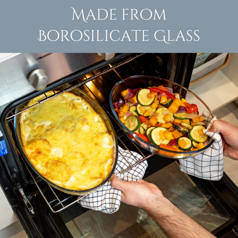 Homiu 2-Piece Borosilicate Glass Casserole Lasagne Oven Dishes,  Impact Resistant, Freezer, Oven Cookware Microwave and Dishwasher Safe