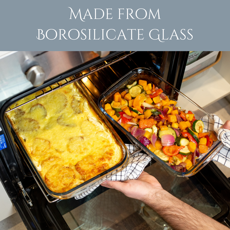 Homiu 2-Piece Borosilicate Glass Casserole Dishes, Rectangular Bakeware Set