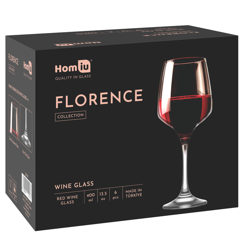 Homiu Large Red Wine Glasses - Set of 6 - Florence Collection - Lead Free & Dishwasher Safe - Ideal Christmas Gift