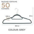 Homiu Velvet Clothes Hangers – 50 Pack, Grey