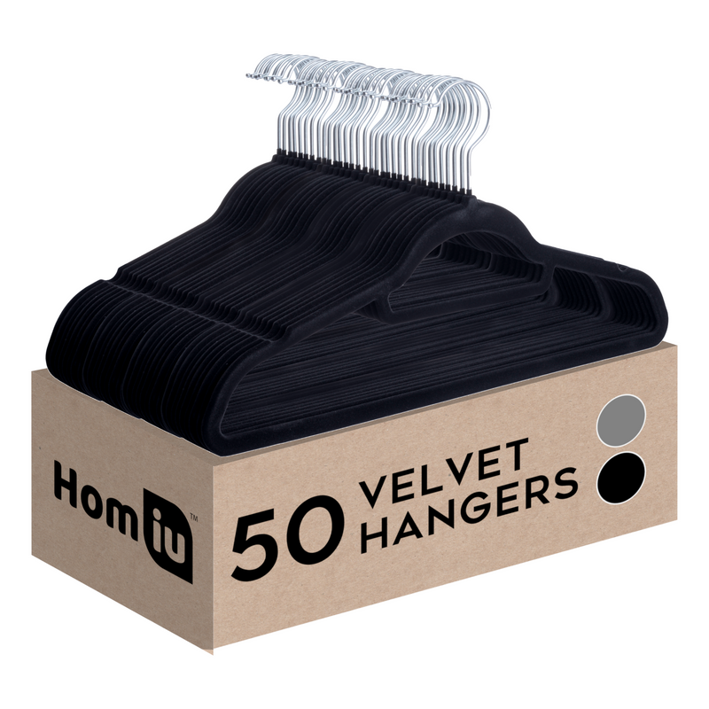 Flock Clothes Velvet Hangers, Pack of 50, Black