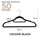 Homiu Velvet Clothes Hangers – 50 Pack, Non-Slip, Space-Saving Black