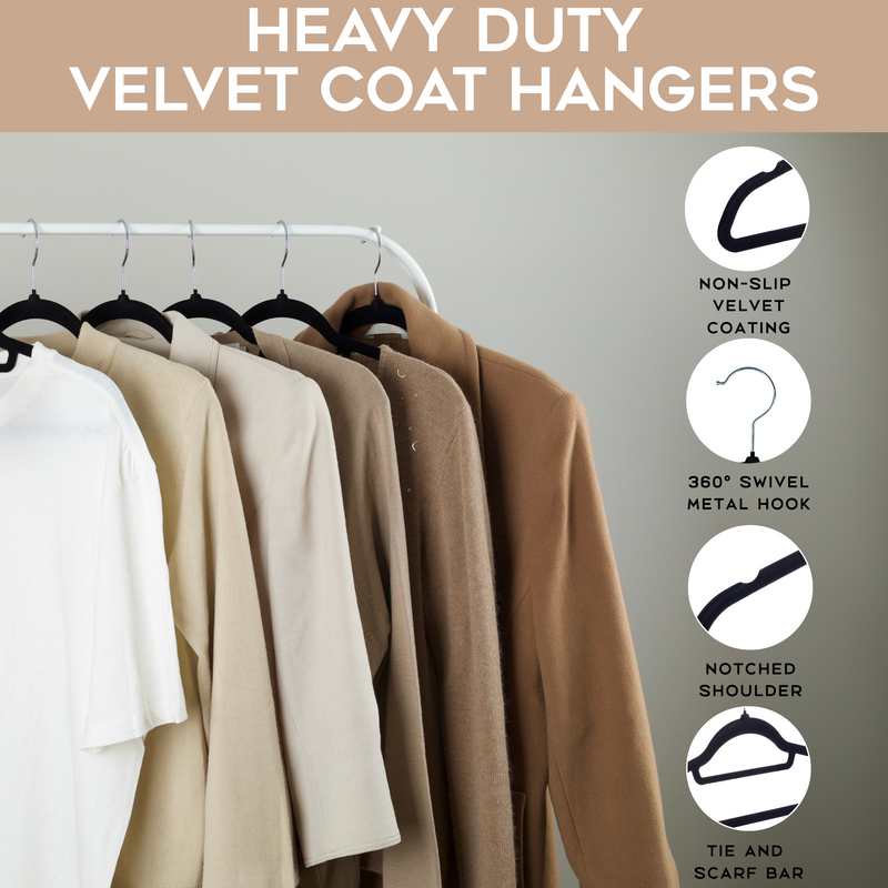 Flock Clothes Velvet Hangers, Pack of 50, Black