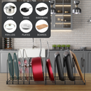 Homiu Extendable Pan Storage Rack with 10 Adjustable Dividers