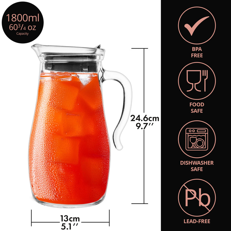 1.8L Glass Water Jug - Dishwasher Safe