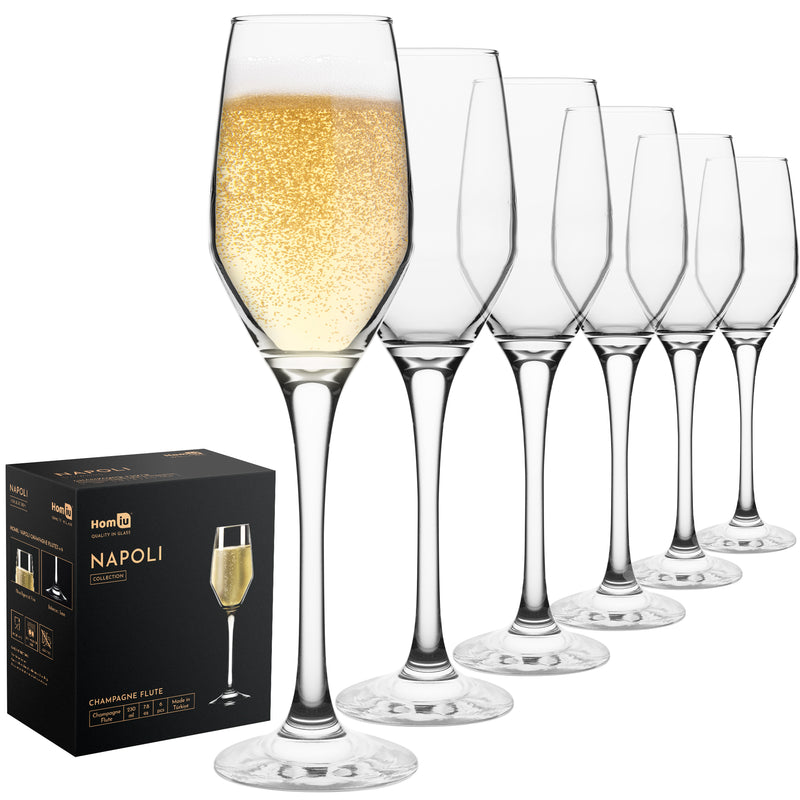 Glass Champagne Prosecco Flutes, Set of 6, 230 ML