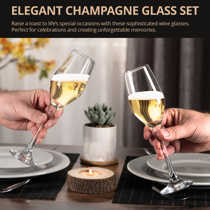 Glass Champagne Prosecco Flutes, Set of 6, 230 ML