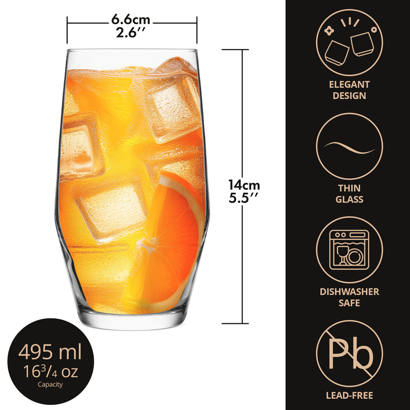 Highball Tumbler Glass Set of 6 495ml