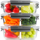 Homiu Borosilicate Glass 2-Compartment Meal Prep Containers with Lids – Set of 3