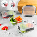 Homiu Borosilicate Glass 2-Compartment Meal Prep Containers with Lids – Set of 3