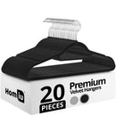 Homiu Velvet Non-Slip Coat Hangers - Black or Grey, 20-pack or 50-pack