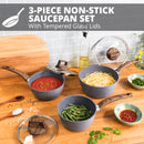 Homiu 3-Piece Dark Grey Non-Stick Saucepan Set with Glass Lids - 16cm, 18cm & 20cm