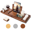 Homiu Bamboo Bath Tray – Extendable Caddy with Wine, Book & Tablet Holder (Brown)
