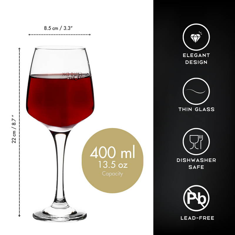 Homiu Large Red Wine Glasses - Set of 6 - Florence Collection - Lead Free & Dishwasher Safe - Ideal Christmas Gift