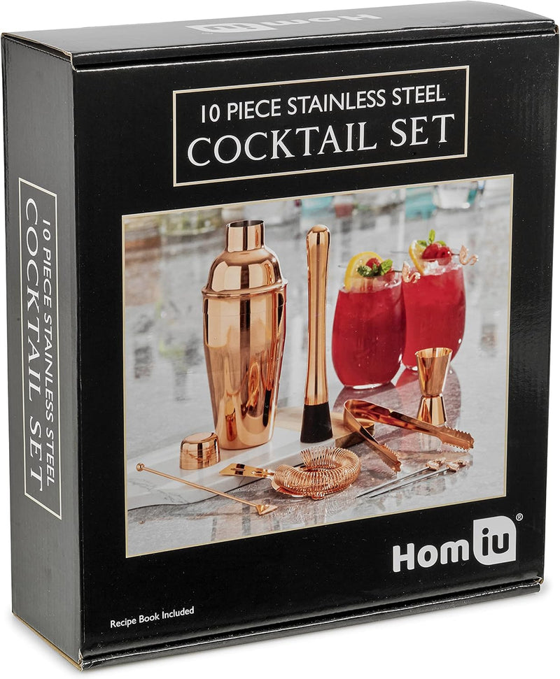 Homiu Rose Gold Cocktail Shaker Set, 10 Pack Copper Boston Shaker Stainless Mixer Set