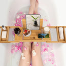 Homiu Bamboo Bath Caddy – Expandable Bathtub Tray with Book & Wine Holder