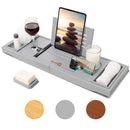 Homiu Bamboo Bath Tray – Extendable Caddy with Wine, Book & Phone Holder