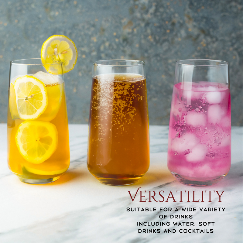 Homiu Highball Drinking Tumbler Glasses | Set of 6 | 480 ML | Crystal Glasses | Highball Glasses | Drinking Glassware | Florence Collection | Dishwasher Safe