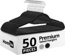 Homiu Velvet Clothes Hangers – 50 Pack, Non-Slip, Space-Saving Black